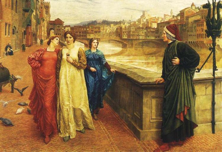 Henry Holiday Dante meets Beatrice at Ponte Santa Trinita oil painting picture